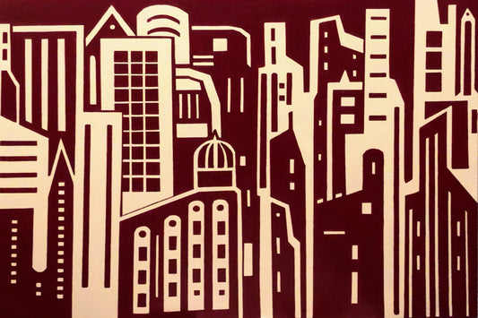 City in Red and Beige- Original