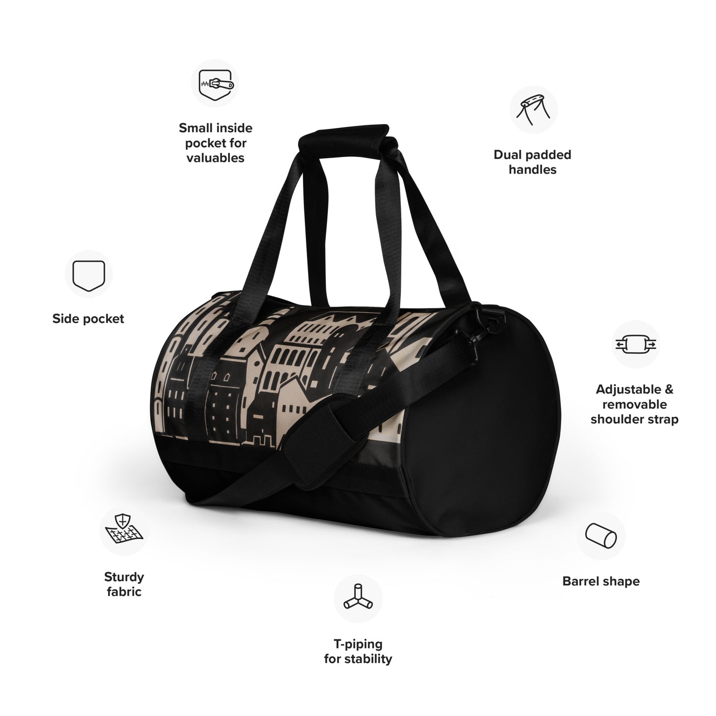 City in Black and White-  All-over print gym bag