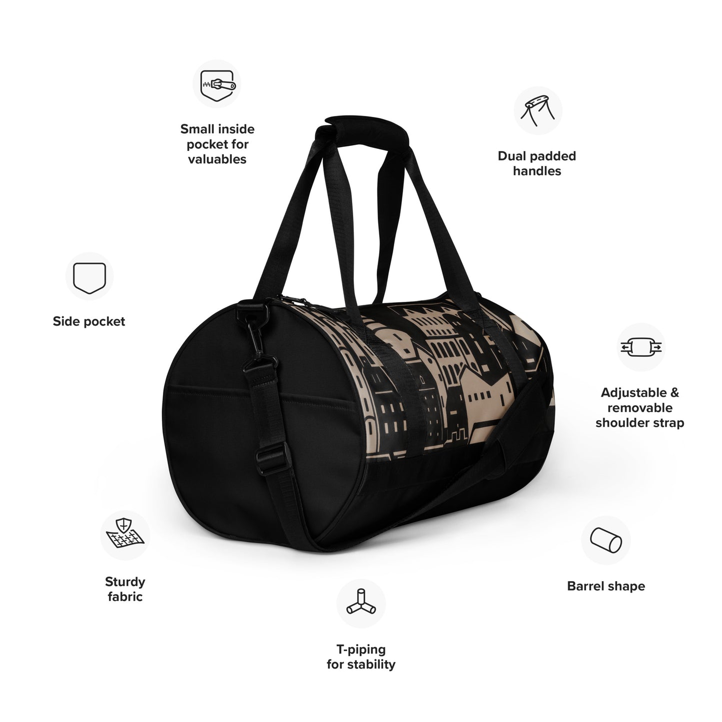 City in Black and White-  All-over print gym bag