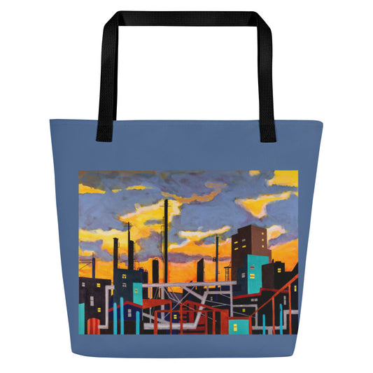 Industrial City with Wild Sky-  All-Over Print Large Tote Bag