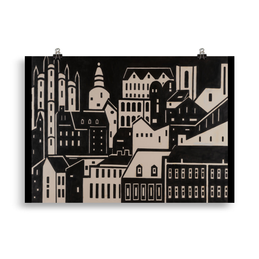 City in Black and Beige- Poster