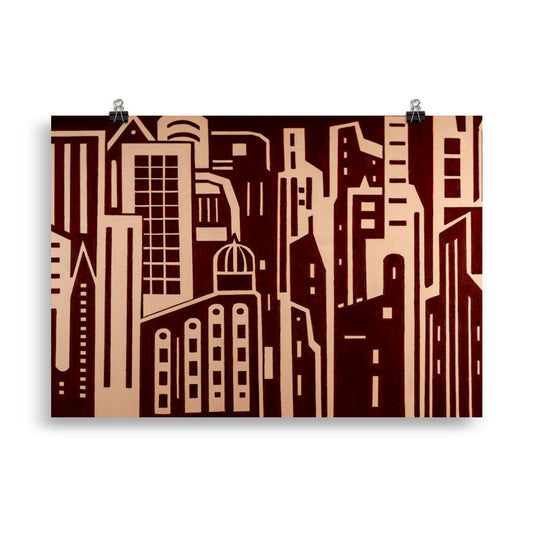 City in Red and Beige- Poster