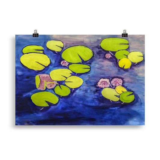 Waterlilies on a Blue Pond-  Poster