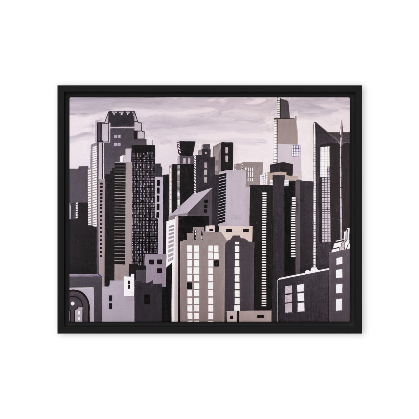 View from East River New York in Black and White-  Framed canvas
