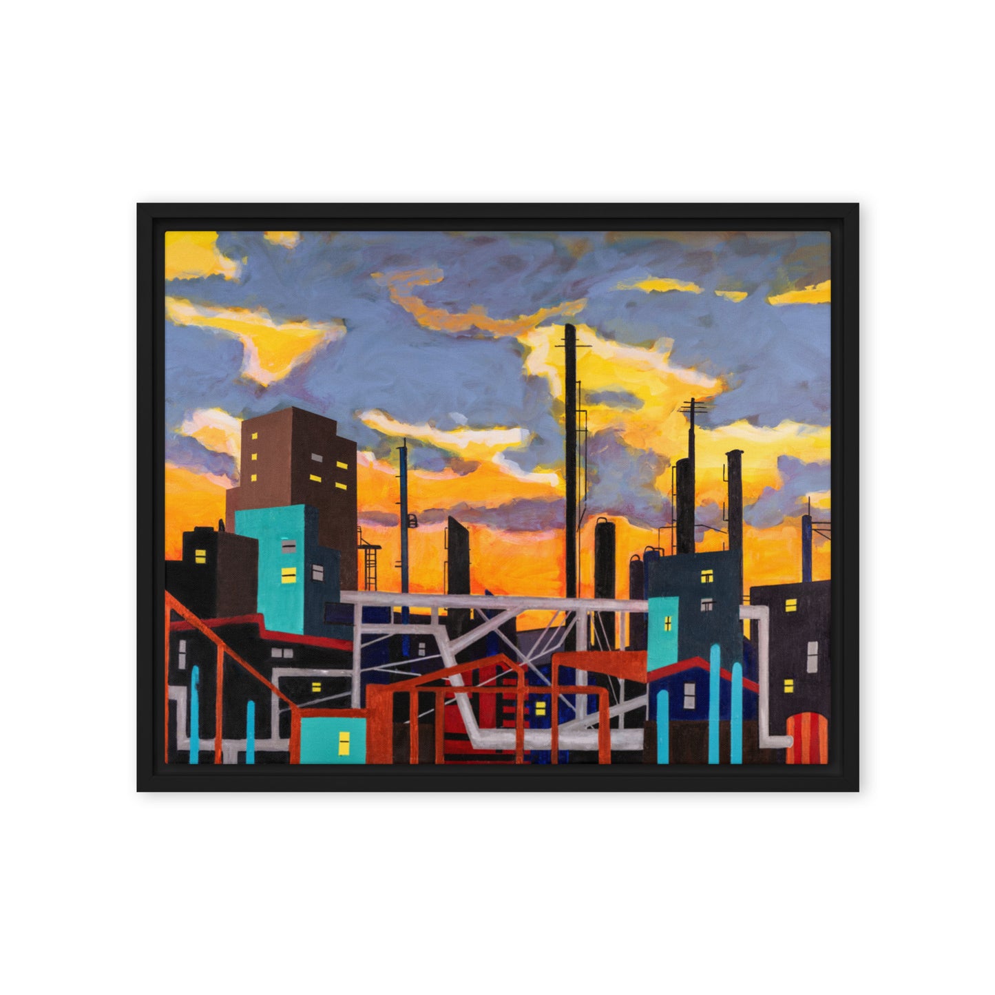 Industrial City with Wild Sky- Framed canvas