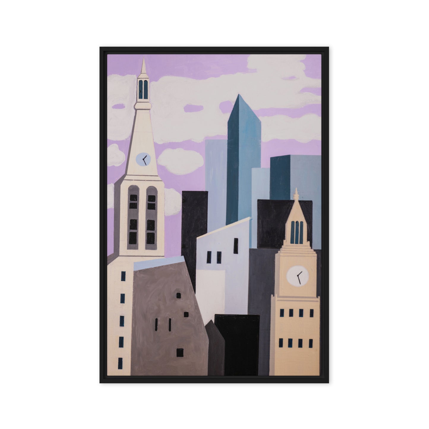 New York Midtown with Clocktowers- Framed canvas