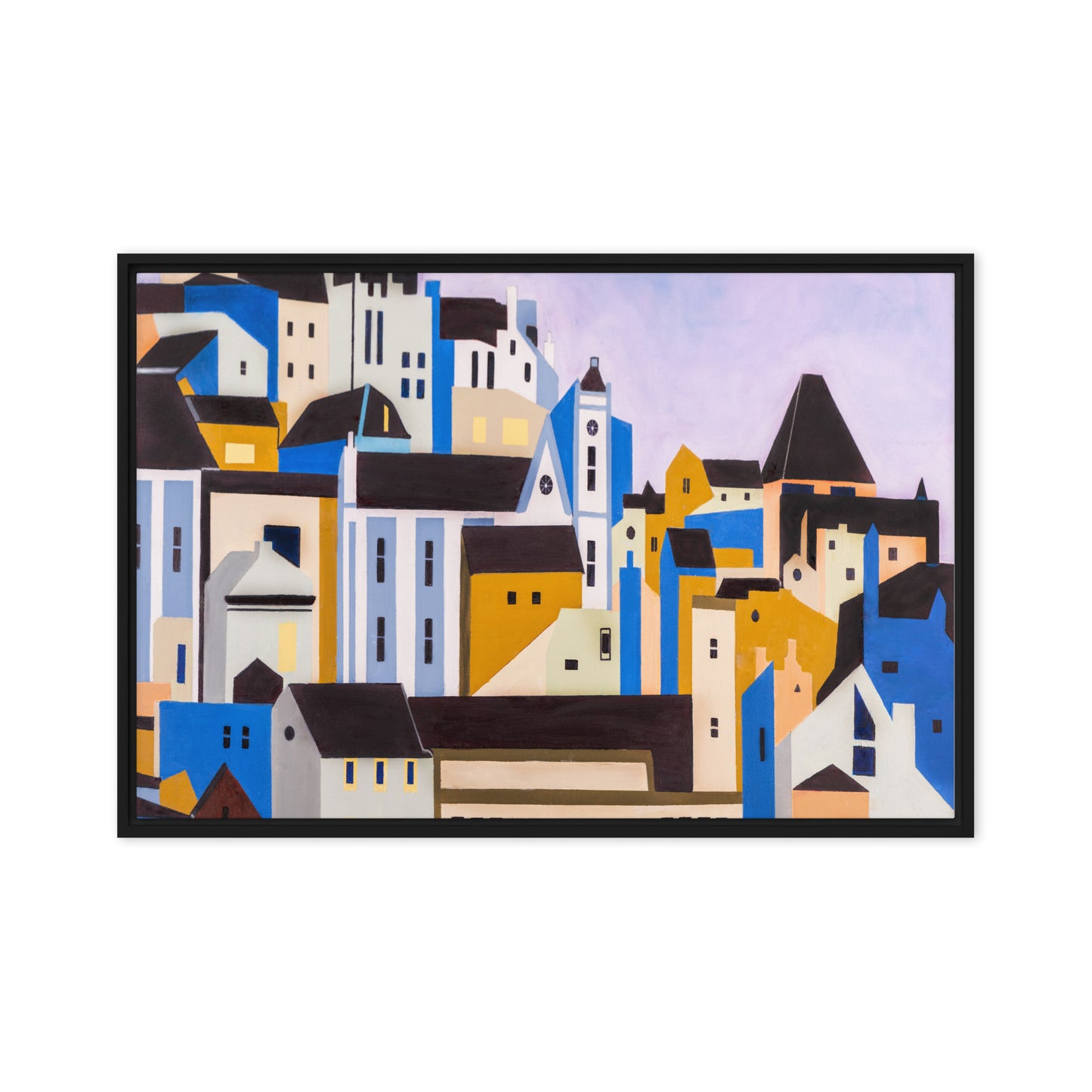 Lisbon Views in Blues, Browns, Whites and Greens- Framed canvas