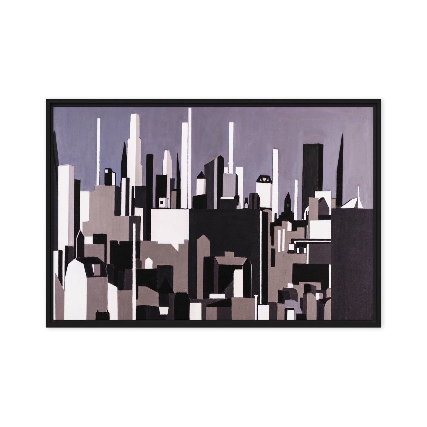 City View in Black, White and Gray- Framed canvas
