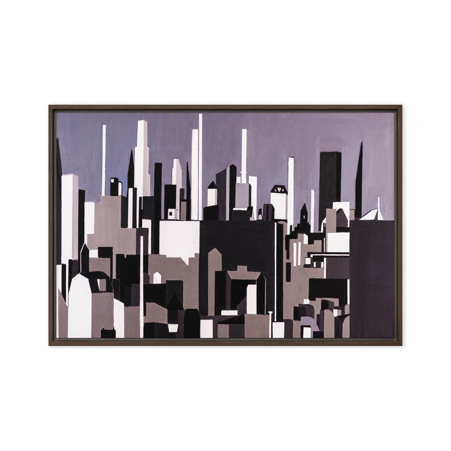 City View in Black, White and Gray- Framed canvas