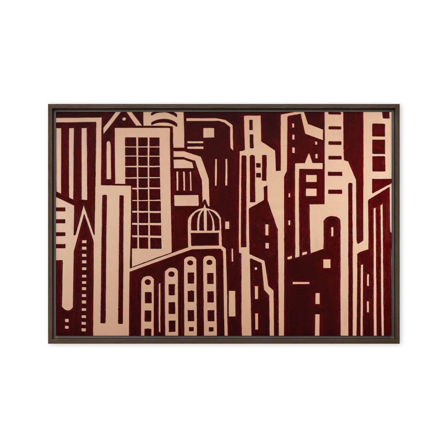 City in Red and Beige-  Framed canvas