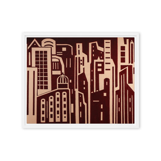 City in Red and Beige-  Framed canvas