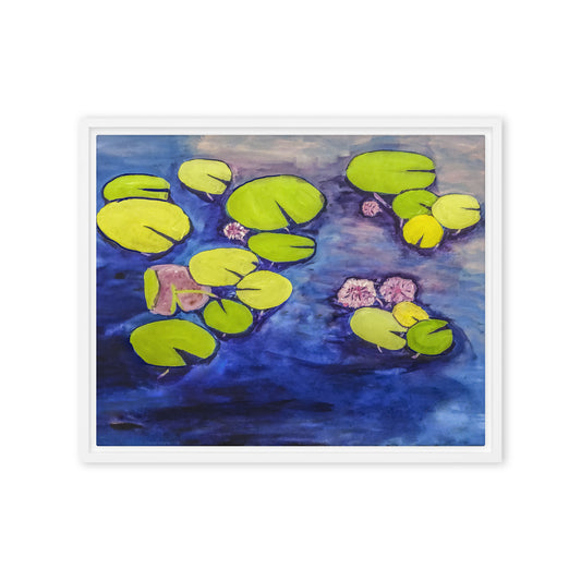Waterlilies on a Blue Pond-  Framed canvas