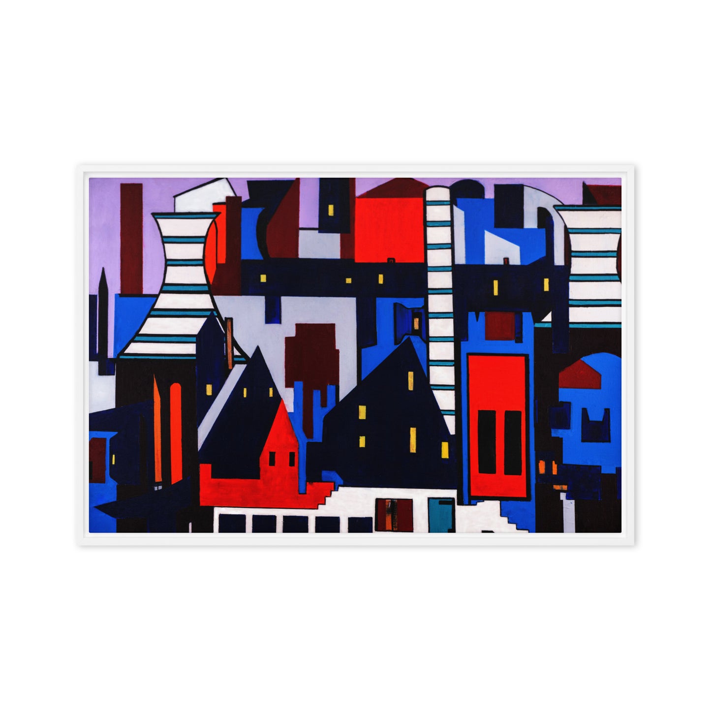Abstract of Industrial City in Vibrant Color- Framed canvas