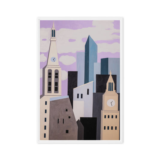 New York Midtown with Clocktowers- Framed canvas