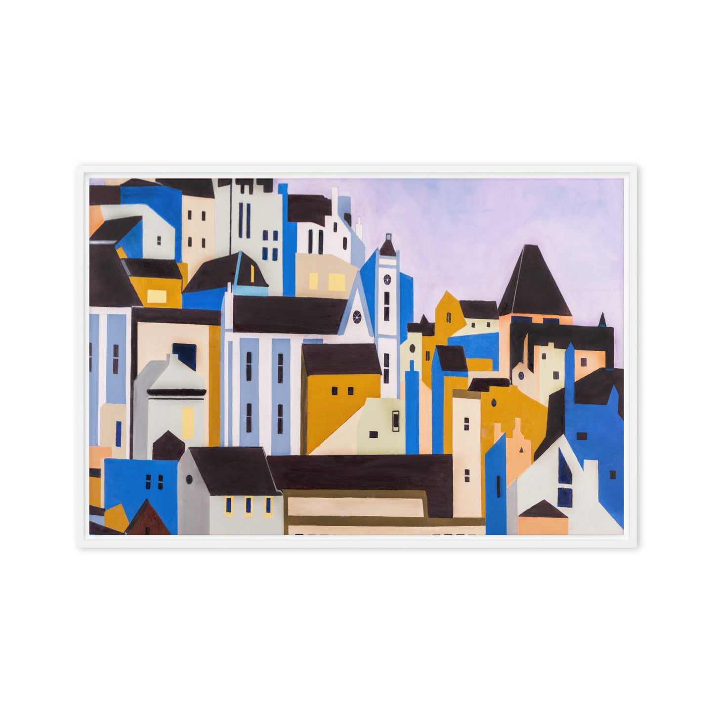Lisbon Views in Blues, Browns, Whites and Greens- Framed canvas