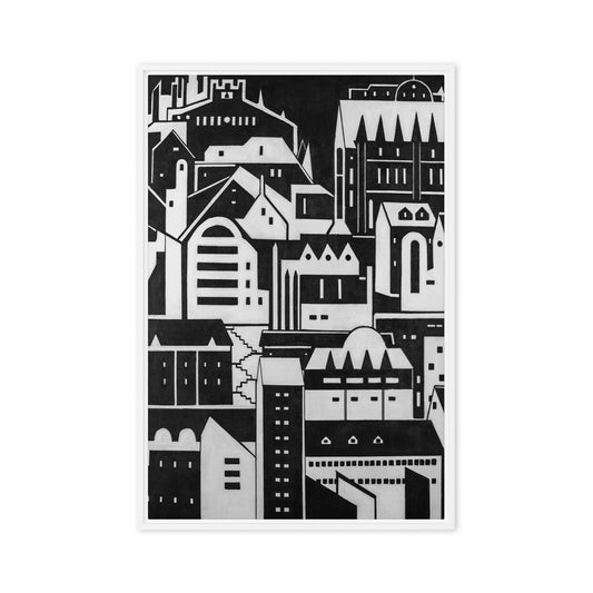 City in White and Black- Framed canvas