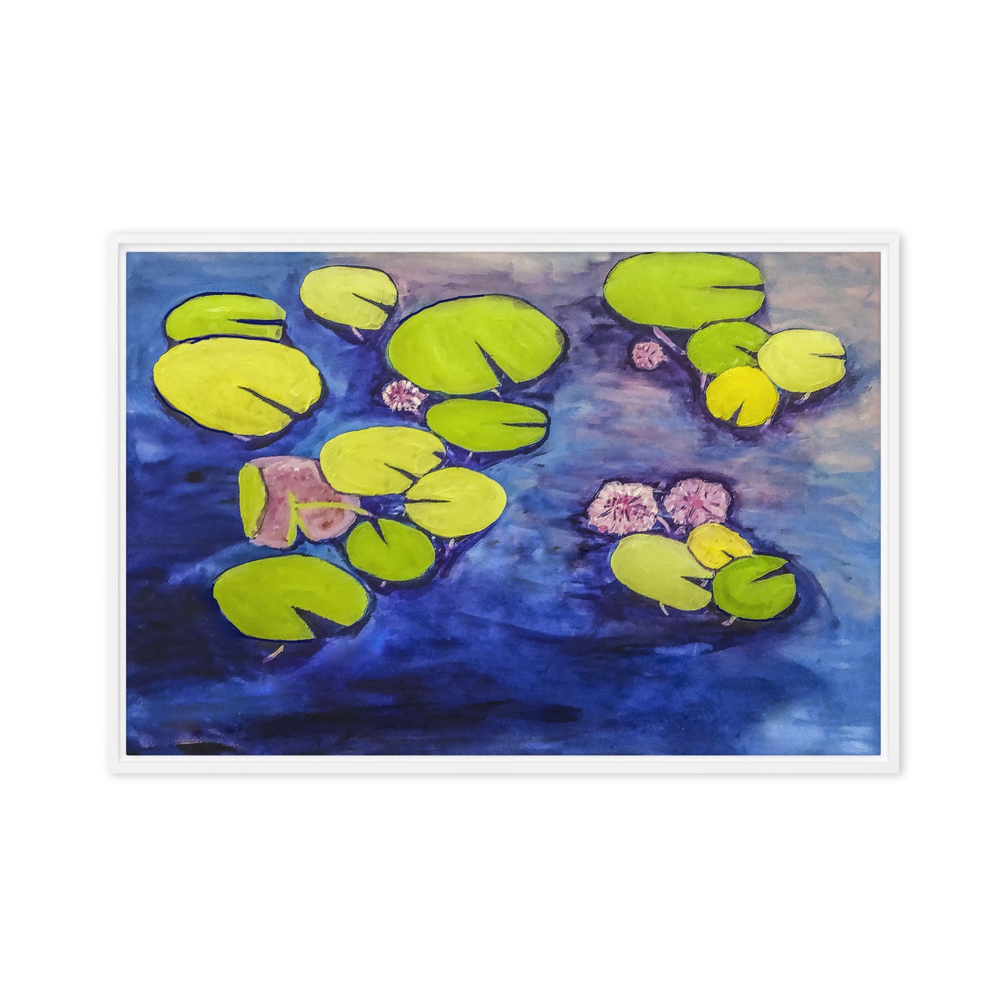 Waterlilies on a Blue Pond-  Framed canvas