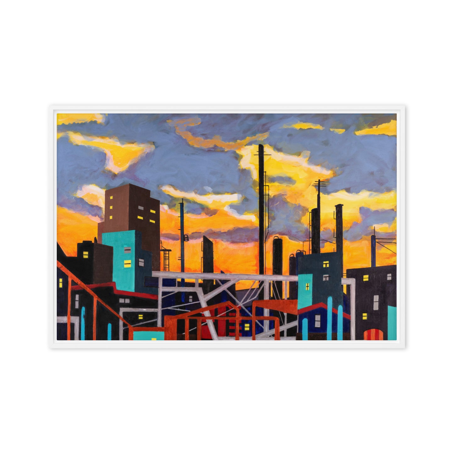 Industrial City with Wild Sky- Framed canvas