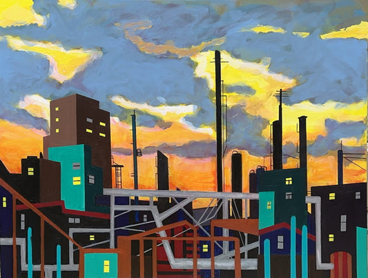 Industrial Scene with Wild Sky- Original